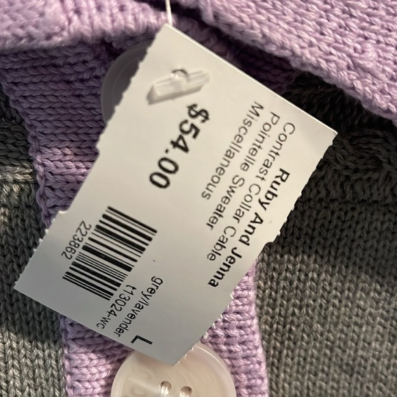 Cozy Gray and Purple Crew Neck Sweater - Picture 3 of 4